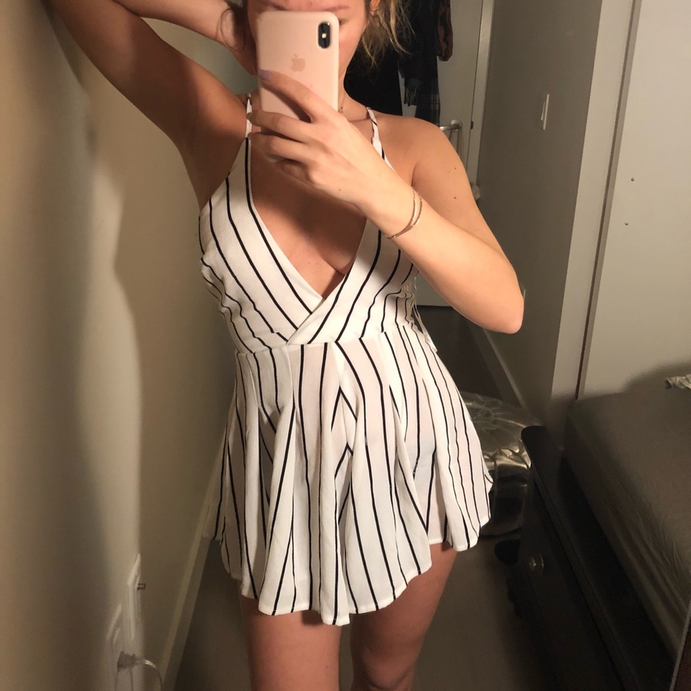 Black and white stripe romper